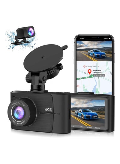 Buy 4K Dash Cam 2160P Built-in GPS/WiFi Dual Dash Cam for Car, 24H Parking Auto Drive Vehicle Video Recorder Car Registrar Dual Lens in UAE