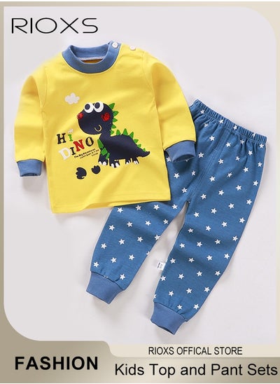 Buy 2 Pcs Boys Pajama Set, Adorable Cartoon Suit, Comfortable Long Sleeve Sleepwear, Pure Cotton Nightwear for Toddler Boys, Suitable for Spring and Fall in Saudi Arabia