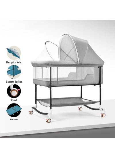 اشتري Baby Bassinets Bedside Moveable Baby Crib Portable Bassinets for Safe Co-Sleeping Adjustable Baby Bed Grey في الامارات