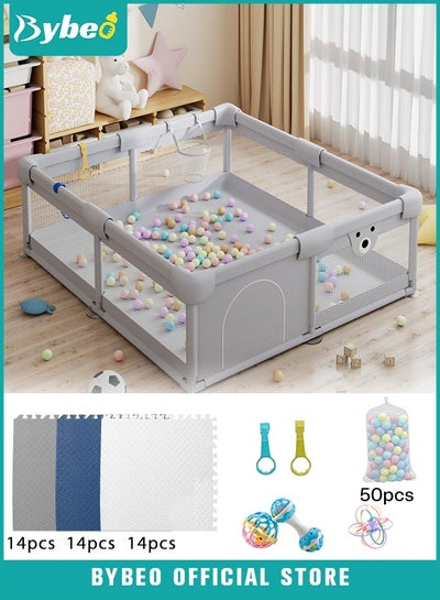 Buy Baby Playpen Fence with Playmat, Sturdy Playard for Toddler, Infant Indoor & Outdoor Kids Activity Center With 50 PCS Ocean Balls and 3 Toys, 180*200CM in Saudi Arabia