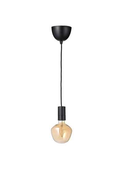 Buy Pendant Lamp With Light Bulb Black Bell Shaped Brown Clear Glass in Saudi Arabia