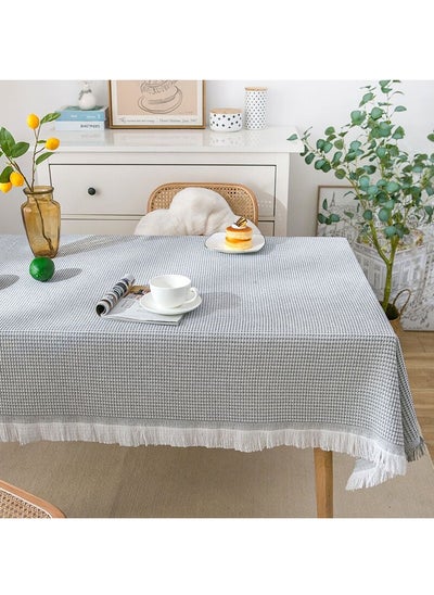 اشتري Cotton Linen Lace Rectangle And Round Tablecloth Table Cover with Tassel في الامارات