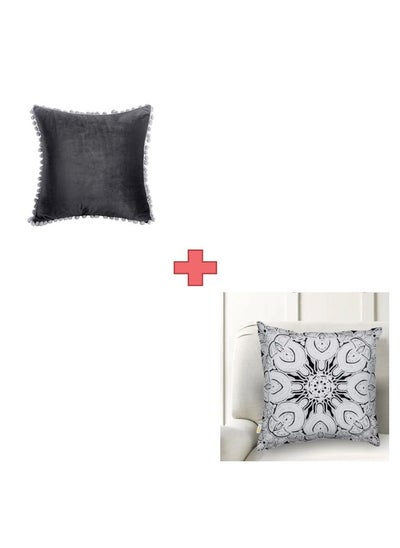 Buy 2-piece embroidered cushion cover (45x45 cm) without filler Black in Saudi Arabia