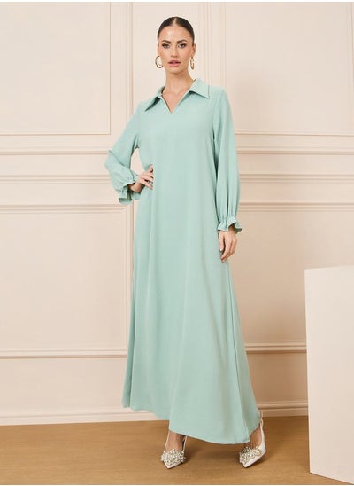 اشتري Solid Collared Puff Sleeve Jalabiya في السعودية