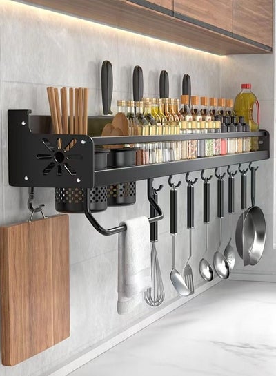 اشتري 1-Piece Metal Wall Mounting Double Cup with Hook Type Kitchen Storage Shelf/Kitchen Shelving  Black 60 x 12 x 10.5 Centimeter في الامارات
