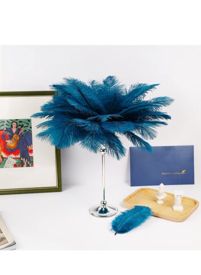 اشتري Natural White Ostrich Feathers 10 pcs 30-35 cm for Wedding Party Centerpieces Flower packaging Home Decorations (Blue) في السعودية