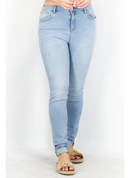 Buy Women Regular Fit Wash Stretchable Denim Jeans, Light Blue in UAE