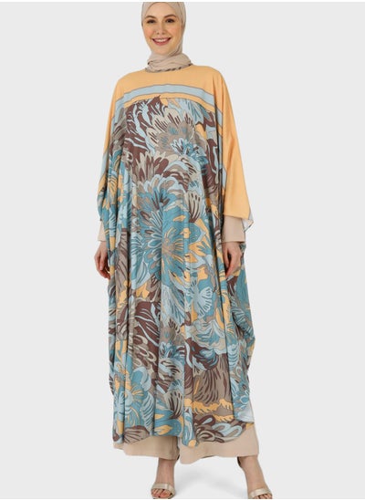 Buy Floral Print Cape Sleeve Abaya in UAE