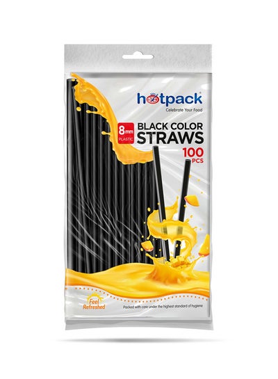 Buy 100 Pieces Hotpack Straight Straw 8mm Black in UAE