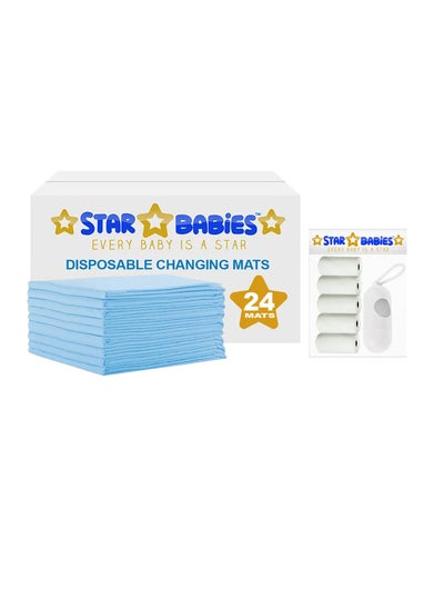 اشتري Star Babies - Combo Pack of 2- Disposable Changing Mat Pack of 24 with Scented Bag (5 Pcs) - Blue/White في الامارات