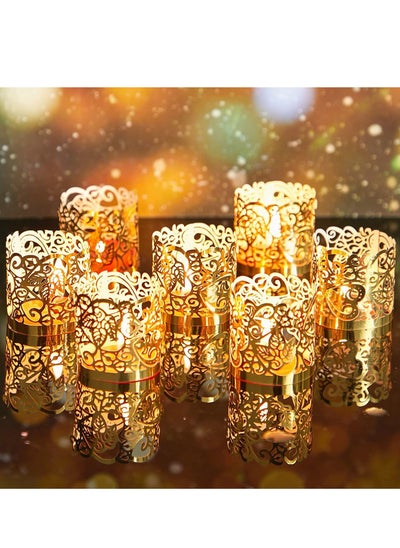 اشتري Tealight Votive Wrap Votive Candle Holders Laser Cutting Paper Candle Holder for Table LED Tealight Decor Party Wedding Gold 100 Pieces في الامارات