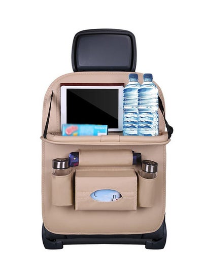 Buy Leather Car Seat Back Storage Bag With Foldable Table Tray in Saudi Arabia