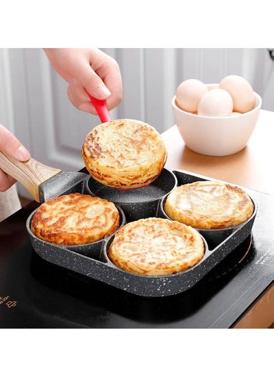 Buy 4 Slots Egg Burger Pancake Maker Wooden Handle Nonstick Cooking Pot in UAE