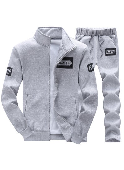 اشتري Mens Trendy Hoodie Jacket and Pants Set Light gray في السعودية