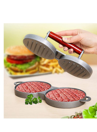 Buy Burger Press Double Hamburger Press, Easy Release Cast Aluminum Hamburger Meat Grill Beef Mold Press 28Cm in UAE