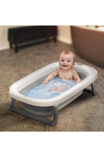 Buy Foldable Baby Bath Tub With Anti-Skid Base, Temperature Sensing Water Plug And Wall Mountable Bathtub For Baby 0-3 Years Boy Girl Grey in UAE