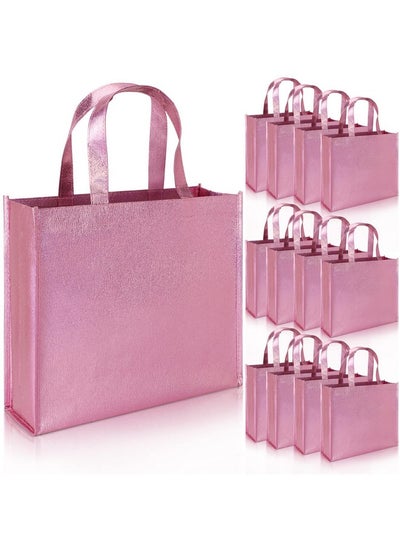 Buy 12 Large Gift Bags With Handles (Pink), Stylish Party Bags For Birthday Bachelorette Wedding Party Favor Bridal Shower Wrap, Reusable Goodie Bags, Non-Woven Fabric in UAE