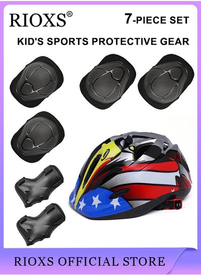 اشتري 7 Piece Universal Protective Gear Set for Kids Children Comfort Scooter Cycling Bike Helmet Knee and Elbow Pads Set Outdoor Sports Protective Gear Set في الامارات