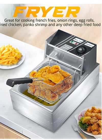 Buy Stainless Steel 6L Deep Oil Fryer with Basket Strainer Jumbo Size Adjustable Temperature & Timer, Perfect Chicken, Shrimp, French Fries, Chips & More, Removable Oil Container in Saudi Arabia