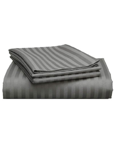 Buy Premium Quality Striped Bed Sheet Sets 100% Cotton 3 Piece Set Deep Pocket 180x200+20cm in UAE