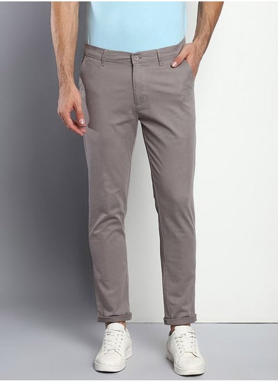 Buy Solid Mid Rise Cotton Chino Trouser in Saudi Arabia