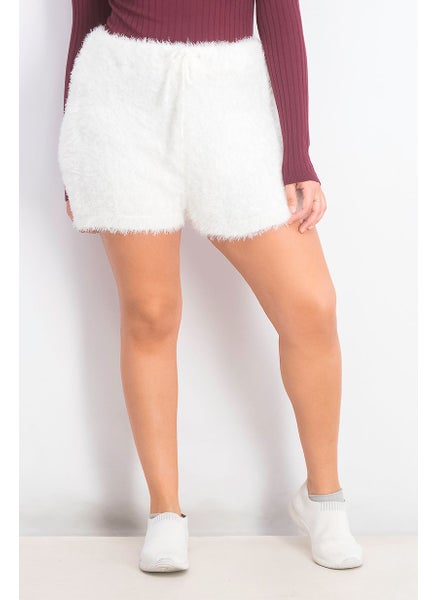 Buy Women Faux Fur Basic Shorts, White in UAE