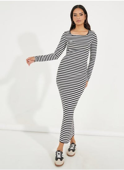 Buy Square Neck Striped Bodycon Maxi Dress in Saudi Arabia