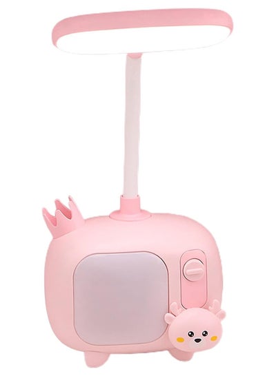 اشتري Cute Cartoon Rechargeable LED Table Lamp, Adjustable Brightness and USB Charging, LED Table Reading Light Night Light for Kids Room with Pen Holder (Pink) في مصر