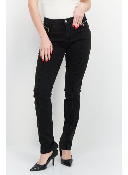 Buy Women Slim Fit Mid Waist Stretchable Denim, Black in UAE