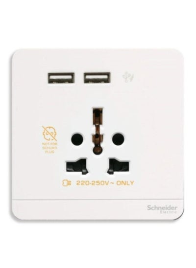 اشتري Schneider Electric AvatarOn, USB charger + 2 socket-outlet, 2P, 16A, White (Model Number-E8342616USB_WE) في الامارات