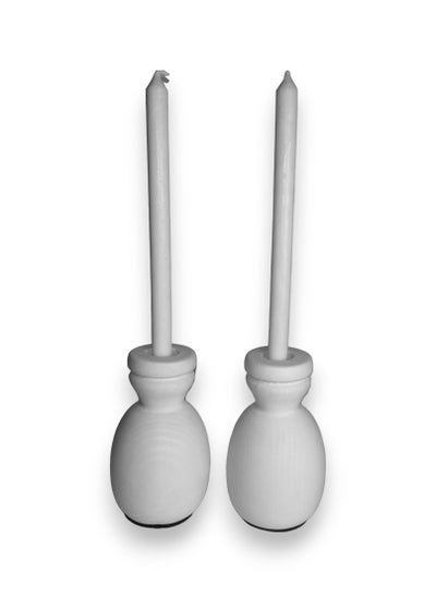 Buy Candlestick set two pieces small size. Made of artificial marble shaped like wood fruit. White in Egypt