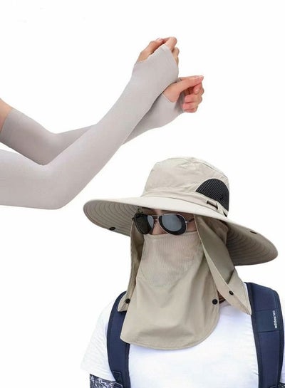 اشتري Sun Hat Sunscreen Sleeves, Waterproof Wide-brimmed Fisherman Hat UV Protection Hat, Fishing Protective Suit, Outdoor Sports Sunscreen Suit في الامارات