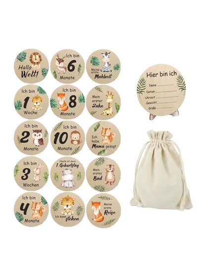 اشتري Monthly Milestone Photo Cards for Baby's First Year 15 Pcs Wooden Newborn Welcome Discs Sign Double Sided Photo Prop with Stand Exquisite Animal Pattern Pregnancy Journey Milestone Markers في السعودية