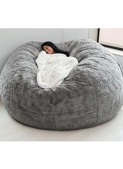 Buy Large Bean Bag Cover(Filler Not Included) Round Soft Fluffy Cover with Faux Fur in UAE