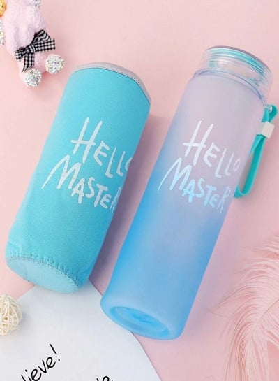 Reusable Glass Water Bottle High Quality 450ml with Lid Hello Master  Graphic