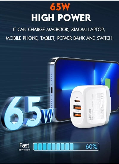 Buy 65W GaN USB C Charger 3-Port, PPS Compact Fast Charger with PD & QC3.0, Removable Wall Charger Power Adapter for MacBook Pro Air, iPad Pro Air, iPhone 14/13/12, Galaxy, Dell XPS Laptop etc in UAE