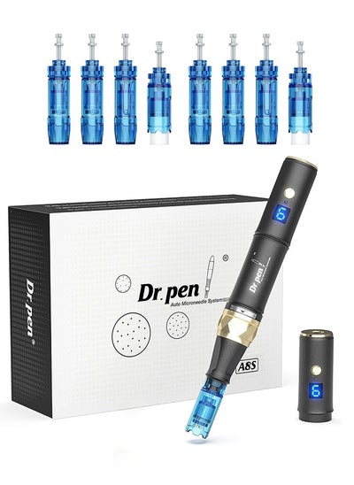 اشتري قلم Dr.Pen A8S، قلم إبر دقيقة احترافي مزود بـ 8 قطع من خراطيش الإبر البديلة Nano-R 18Pin و36Pin و42Pin، Dermapen، وضع لاسلكي أو سلكي، وحدتان Derma Pen، 6 مستويات سرعة وعمق قابل للتعديل من 0 إلى 2.5 مم في السعودية