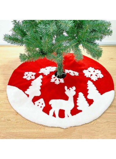 Buy 48 inch Christmas Tree Skirt Fluffy Plush Faux Fur Christmas Tree Skirt with Reindeer and Snowflakes Pattern Christmas Tree Floor Mat for Merry Christmas Home Décor Xmas Party in UAE