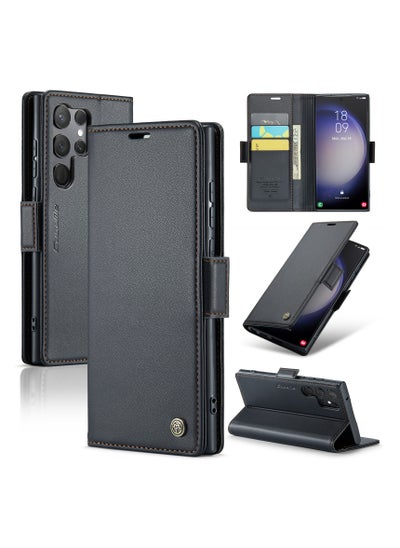 Buy Flip Wallet Case For Samsung Galaxy S23 Ultra, [RFID Blocking] PU Leather Wallet Flip Folio Case with Card Holder Kickstand Shockproof Phone Cover (Black) in UAE