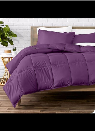 Buy Cotton - Plain - 3 Pieces Heavy Comforter Set - 2.8Kgs - Down Alternative Filling - (For Matress 100cm/120cm) - Size (180cm x 240cm) + 2 Pillow Case Covers (50cm x 70cm) - Mauve in Egypt