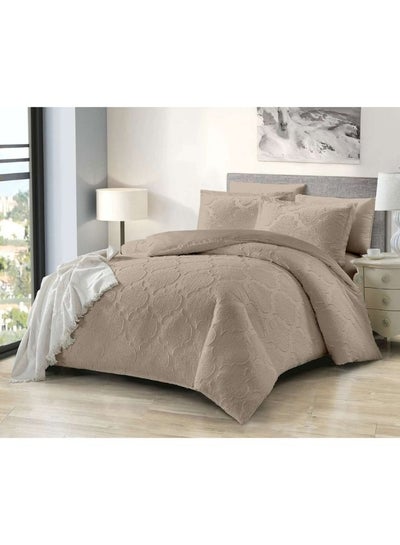 Buy King Size Bedding Comforter Sets 6 Pieces All Season Lightweight Bedding, Soft Breathable Premium Down Alternative Includes 1x King Comforter 1x Fitted Sheet 4x Pillow Shams 200*200+30 cm Light Brown in UAE