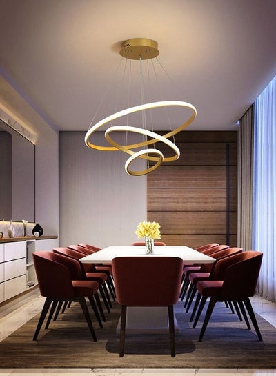 Buy Modern LED Circel Ring Chandeliers Hanging Ceiling Lamp Dimmable, Golden in UAE