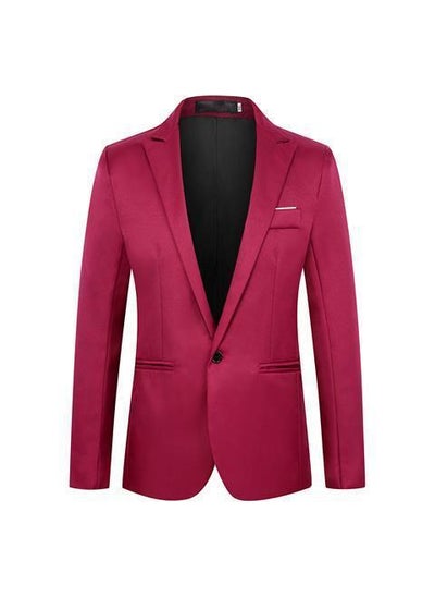 اشتري Suit Mens Business Casual Single Button White Suit Korean Style Slim Fit Plus Size Professional Dress Groom Dress Fashion Burgundy في الامارات