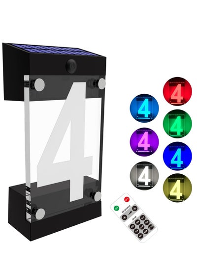 Buy Acrylics Solar Address Sign, Led Illuminated Solar House Numbers for Outside Waterproof RGBW Color Changing Remote Control Lighted Modern Address Plaque Solar Powered for Yard Home (Digit 4) in Saudi Arabia