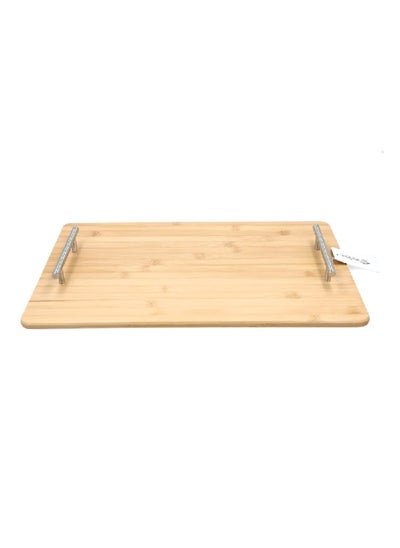 Buy Rectangular Bamboo Serving Tray with Handle Natural and Silver 5 x 30 x 45 cm G19-BX012 in Saudi Arabia