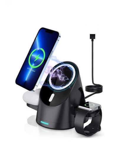 Buy 3-in-1 MagSafe Wireless Charging Station for iPhone/iWatch/AirPods:15W Foldable Fast Charge with Safety Features/LED Indicator,Intelligent Power Distribution,Magnetic Phone Stand with 360° Rotation in Saudi Arabia