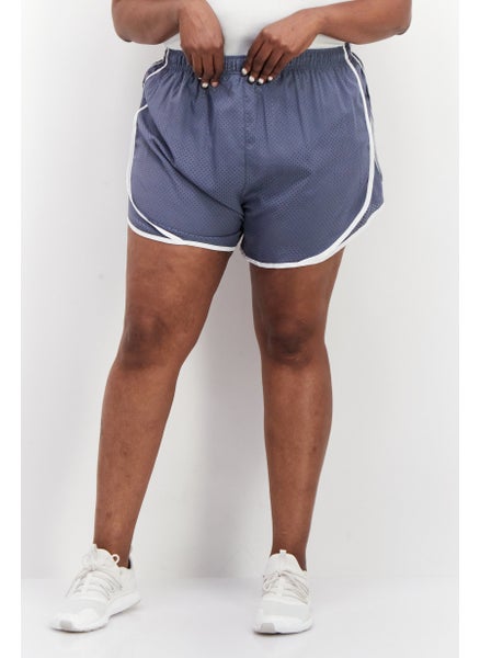 Buy Women Plus Size Textured Running Short, Dusty Blue/White in UAE