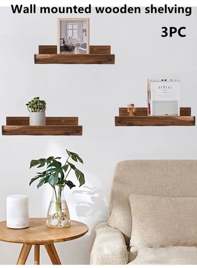 Buy 3-Piece Wall-Mounted Wooden Shelving/Wooden Storage Rack Brown 32 x 10 x 7 Centimeter in UAE