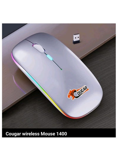 Buy Cougar LED Wireless Mouse(1400), Rechargeable Slim Silent 2.4G Portable Optical Office Mouse with USB & 3 Adjustable DPI for Notebook, PC, Laptop, Computer, Desktop (GREY) in Egypt