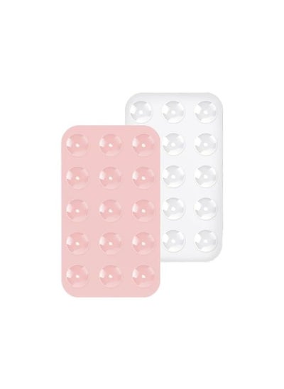 Buy Silicone Suction Phone Case, 2 Pack Double-Faced Silicone Suction Phone Case Adhesive Mount, Anti-Slip Hands-Free Mobile Accessory Holder, Suitable for Videos and Selfies(Chalk Pink and White) in UAE